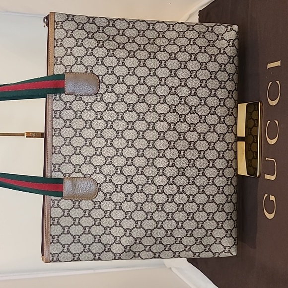 GUCCI PLUS VINTAGE 70'S ZIPPER TOP TOTE/COATED CANVAS/WEB SHERRY/EXCELLENT COND - Picture 10 of 17